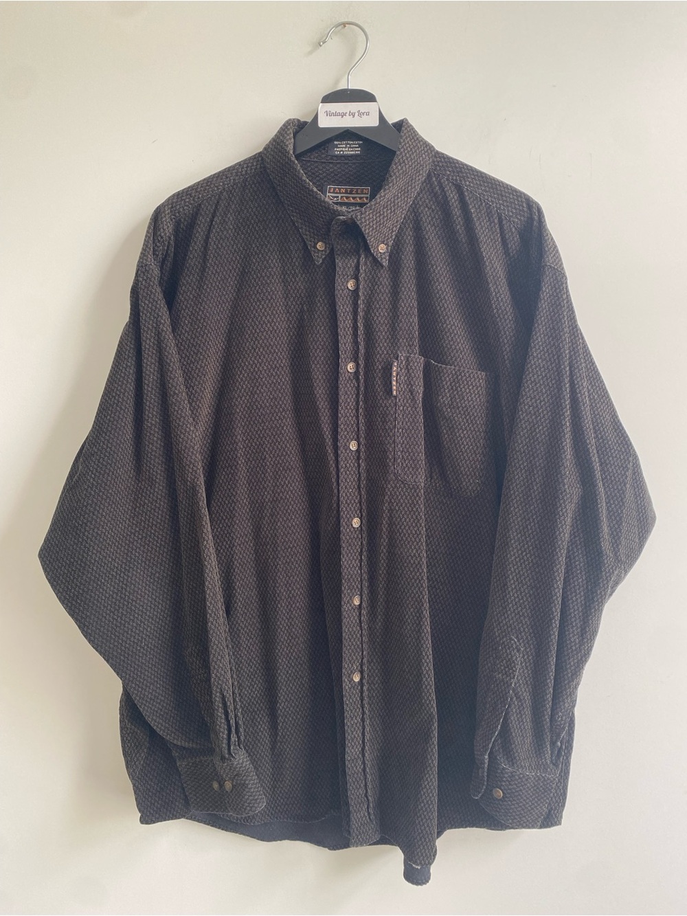 VINTAGE Jantzen Brown Patterned Long-Sleeve Button-Down Shirt